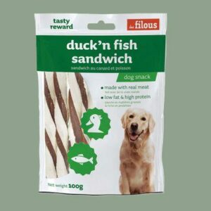 Friandises "Delicious snacks" les Filous, 100gr, sandwich canard poisson